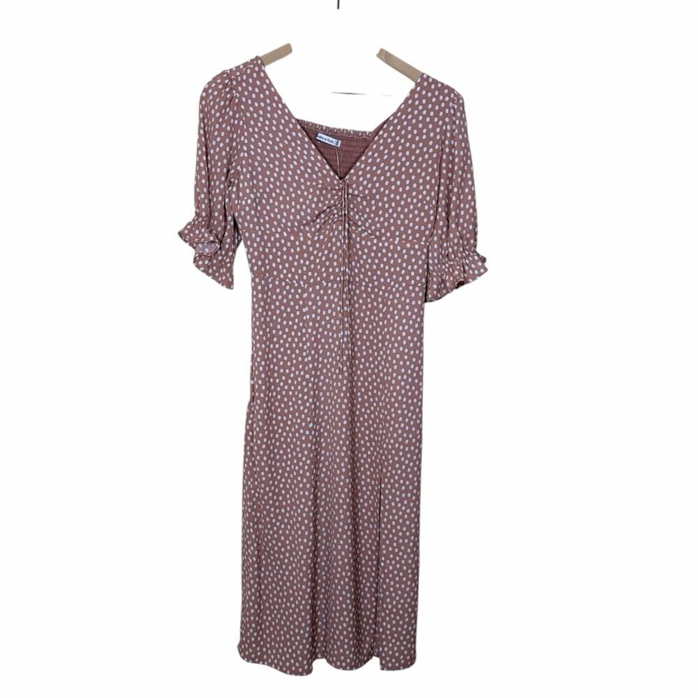 NWT Abercrombie & Fitch Dress Size XS Petite Pink Polka Dot Midi